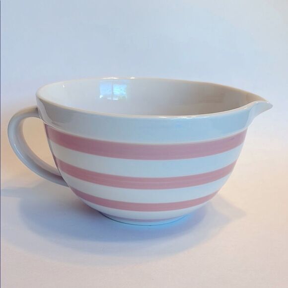 Threshold Target Striped Mixing Bowl W/Handle Pink and White Ceramic - Picture 1 of 9